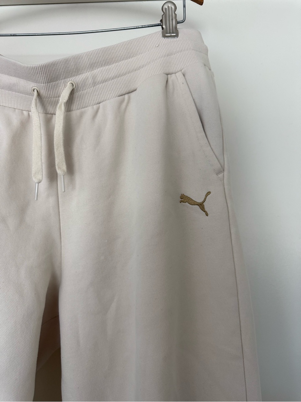Puma Women’s Cream Sweatpants with Gold Logo